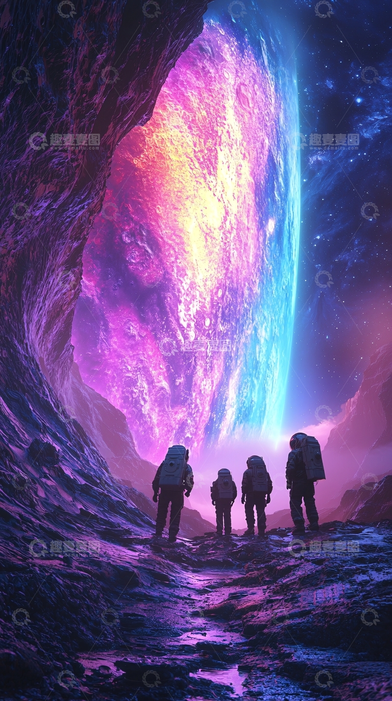 高清大图下载【趣麦麦图】太空宇航员洞穴星球