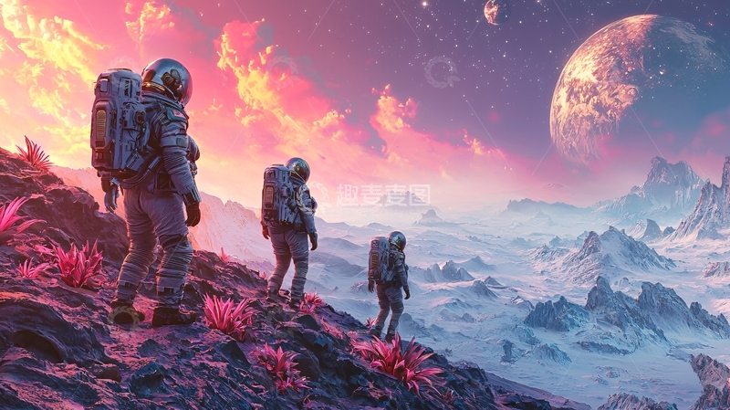 高清大图下载【趣麦麦图】宇航员探索奇异星球