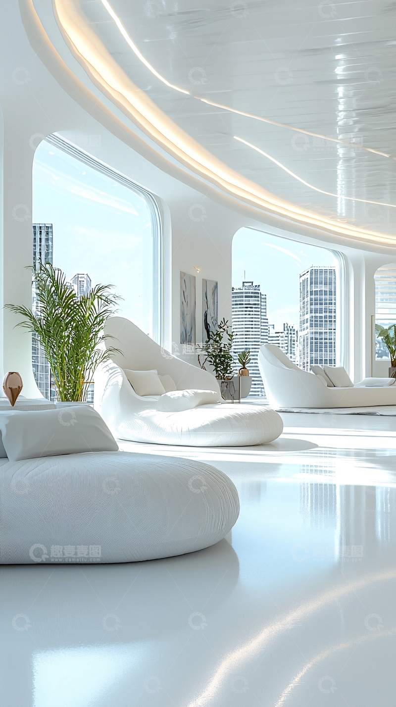 高清大图下载【趣麦麦图】极简主义白色未来感客厅