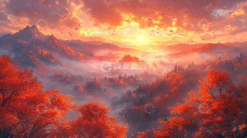 高清大图下载【趣麦麦图】壮丽山河秋日落日