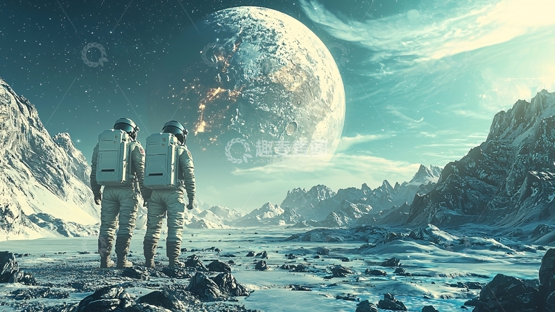 高清大图下载【趣麦麦图】太空宇航员探索星球