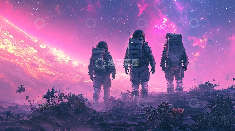 高清大图下载【趣麦麦图】太空宇航员粉色天空