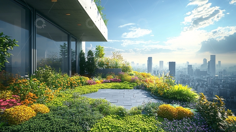 高清大图下载【趣麦麦图】屋顶花园城市景观