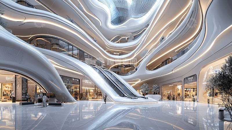 高清大图下载【趣麦麦图】流线型现代购物中心内部