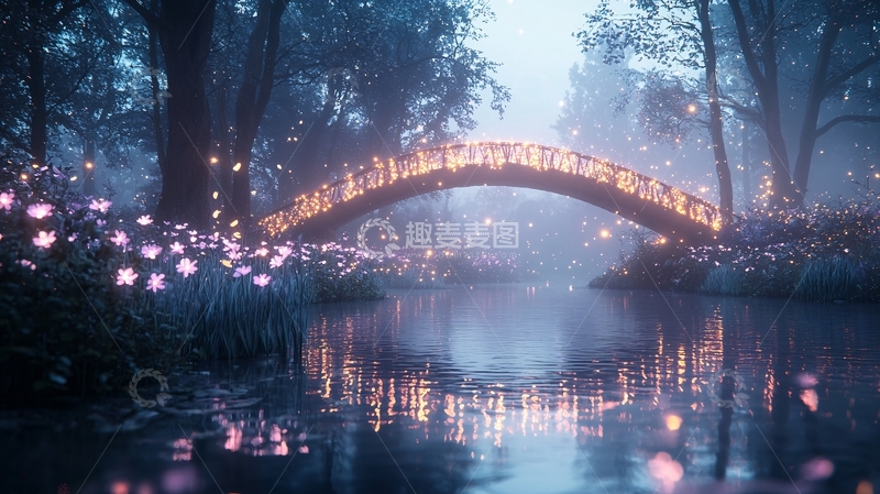 高清大图下载【趣麦麦图】梦幻森林小桥