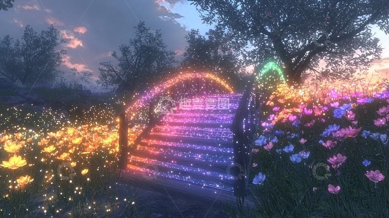 高清大图下载【趣麦麦图】梦幻彩虹花田小径