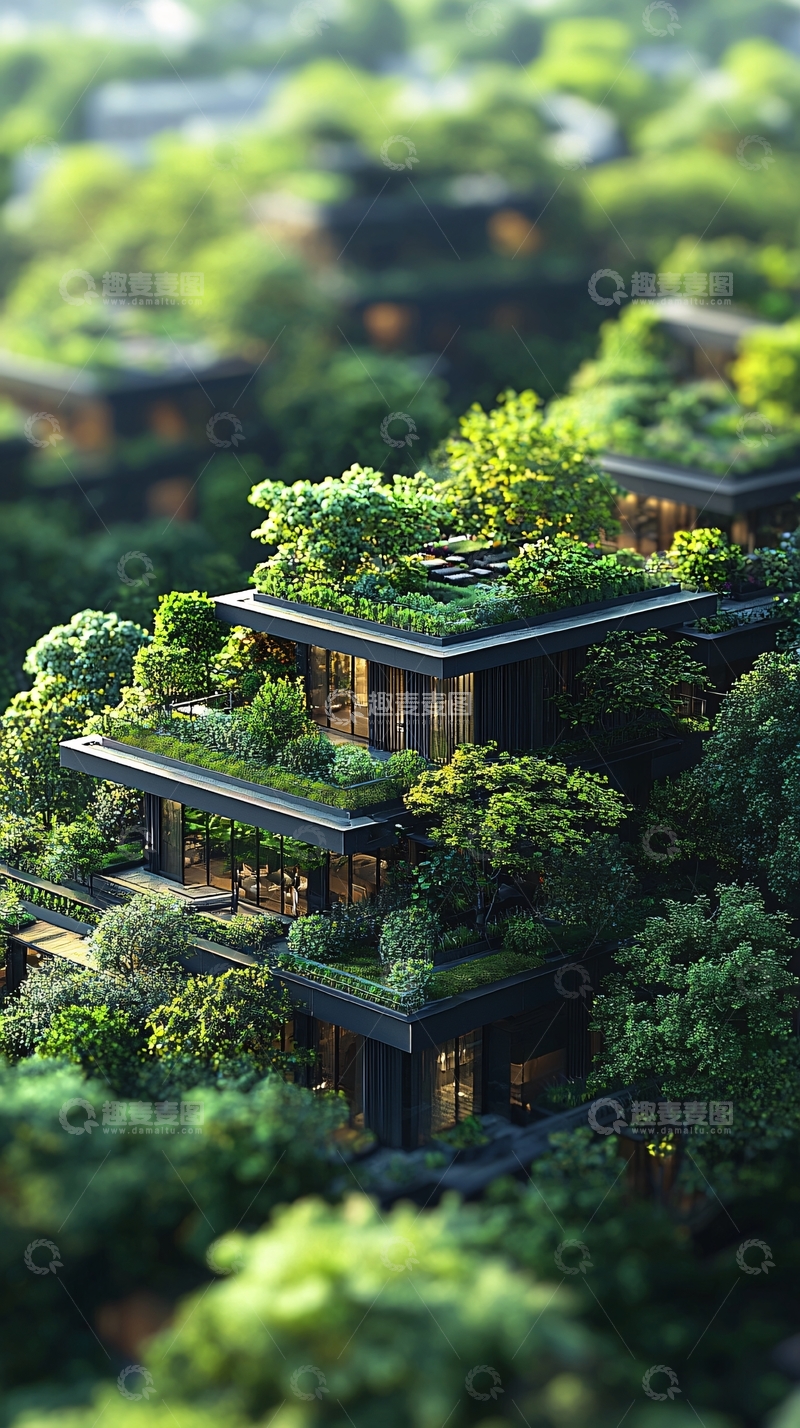 高清大图下载【趣麦麦图】绿植覆盖的现代建筑群