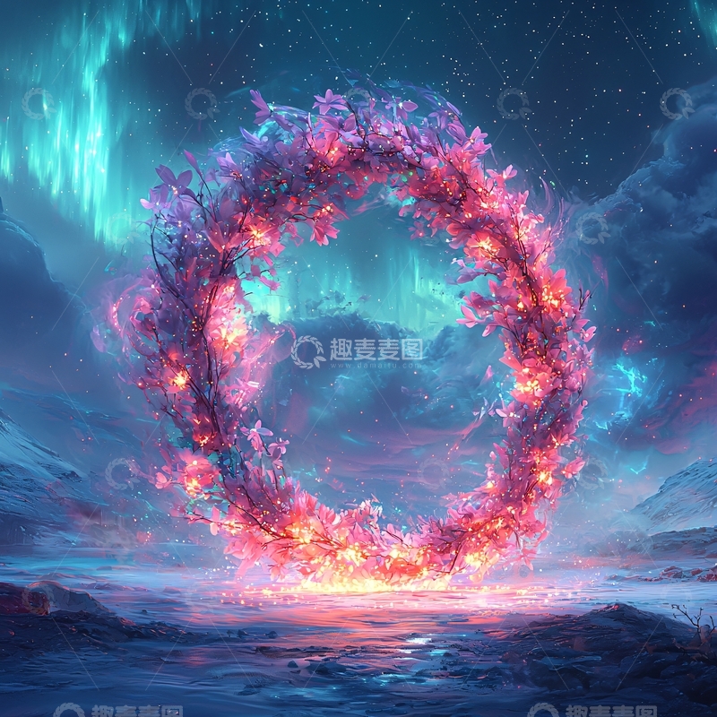 高清大图下载【趣麦麦图】极光下发光的环状植物