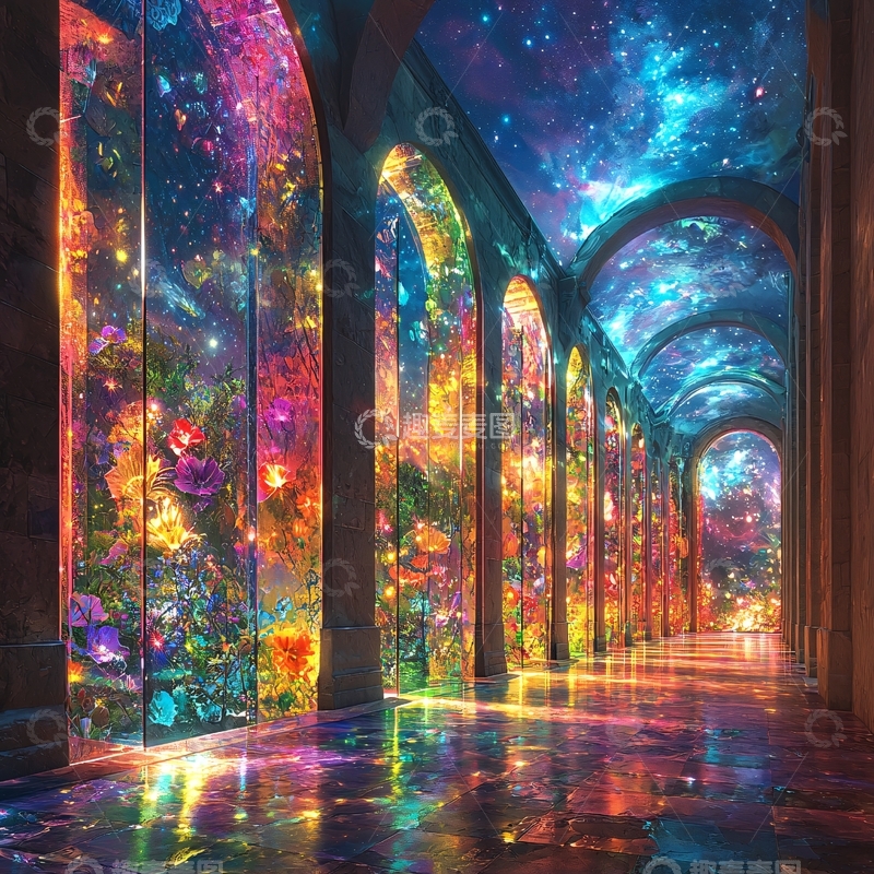 高清大图下载【趣麦麦图】梦幻彩色拱廊长廊