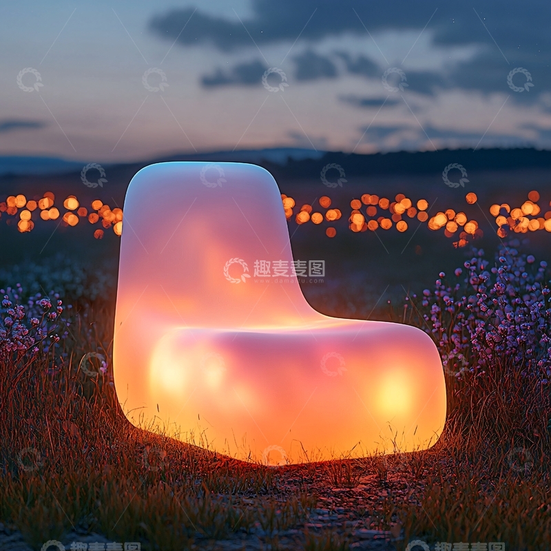 高清大图下载【趣麦麦图】夜色中发光的单人座椅