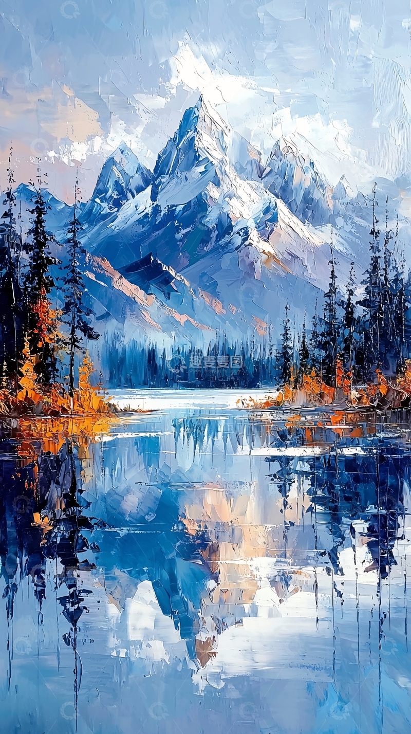 高清大图下载【趣麦麦图】雪山湖泊秋色倒影