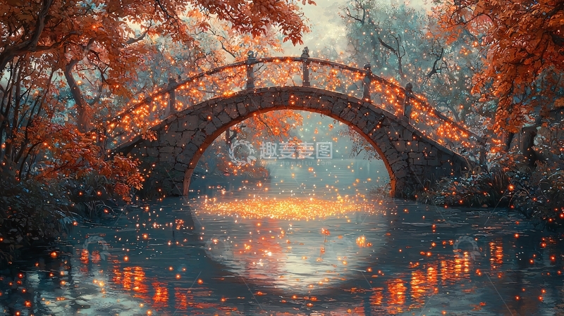 高清大图下载【趣麦麦图】秋日小桥流水人家