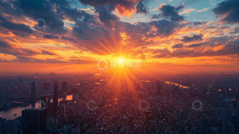 高清大图下载【趣麦麦图】日落城市全景