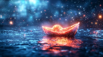 光影流动的元宝小船