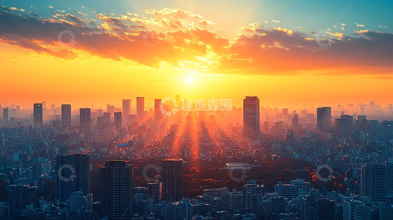 高清大图下载【趣麦麦图】日出城市景观