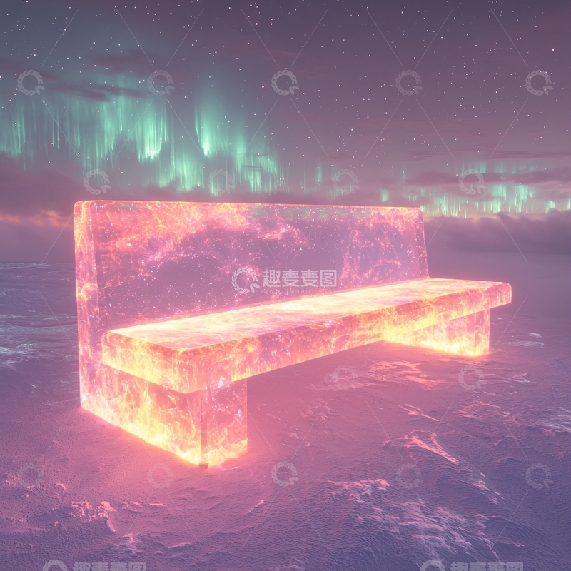 高清大图下载【趣麦麦图】极光下发光长凳