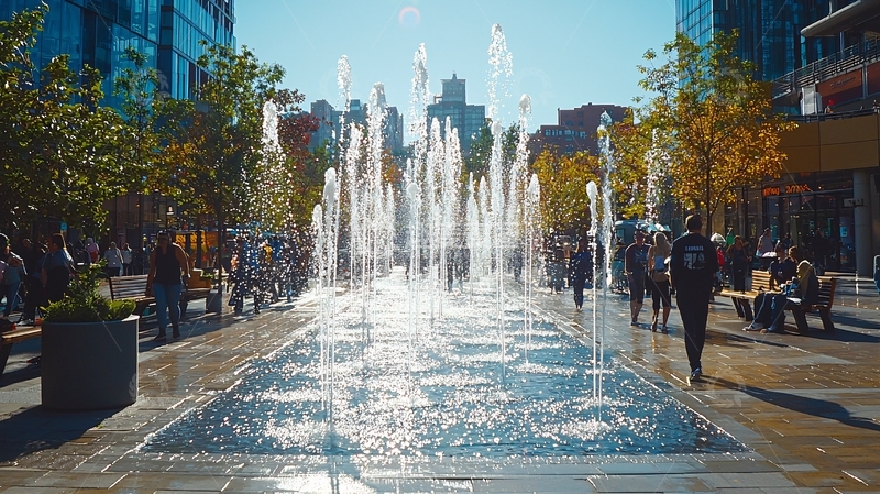 高清大图下载【趣麦麦图】阳光下的城市广场喷泉