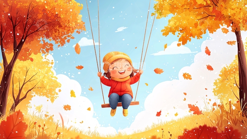 高清大图下载【趣麦麦图】秋日女孩荡秋千