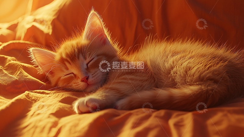 高清大图下载【趣麦麦图】温暖阳光下熟睡的小猫