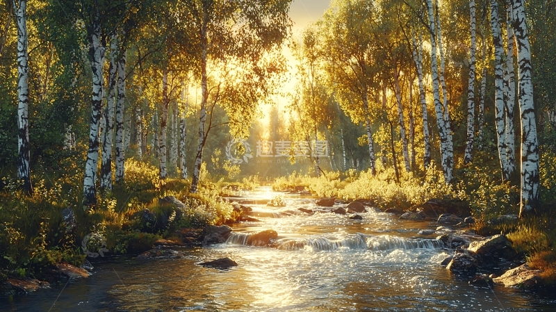 高清大图下载【趣麦麦图】阳光森林小溪