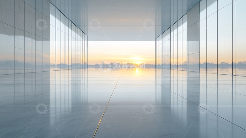 高清大图下载【趣麦麦图】现代化玻璃幕墙建筑走廊