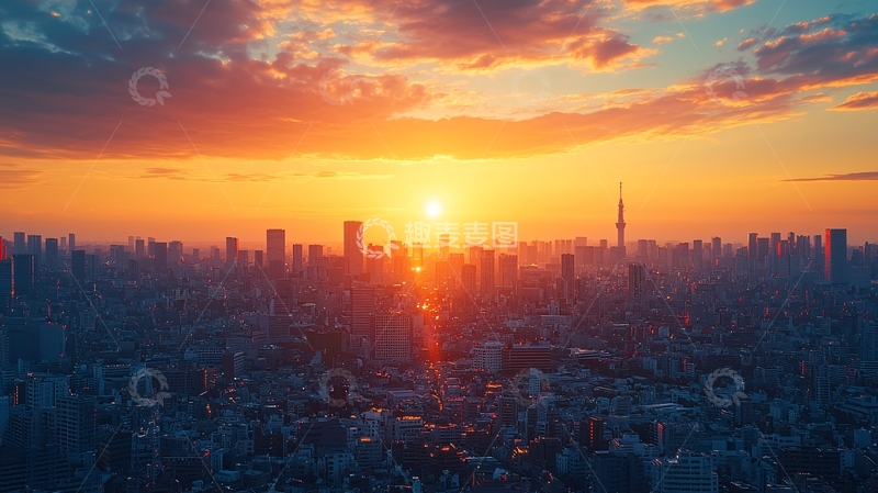 高清大图下载【趣麦麦图】东京日落城市剪影