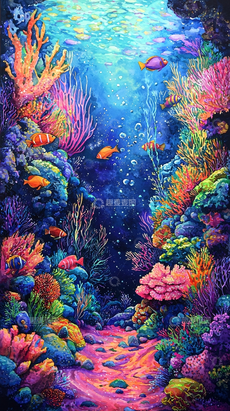 高清大图下载【趣麦麦图】海底珊瑚礁鱼群