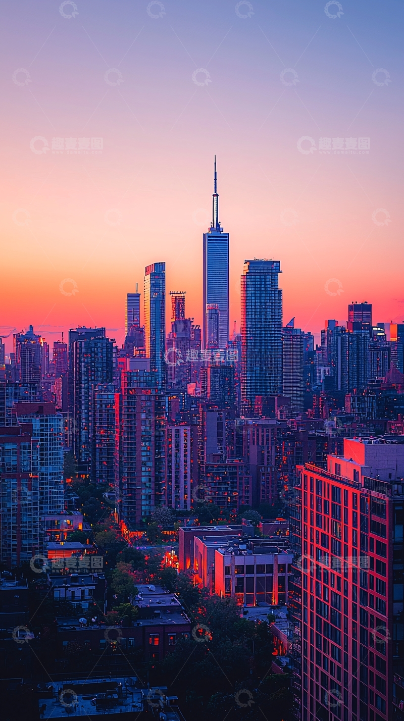 高清大图下载【趣麦麦图】日落下的纽约城市天际线