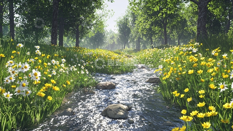 高清大图下载【趣麦麦图】-阳光下的花溪小路