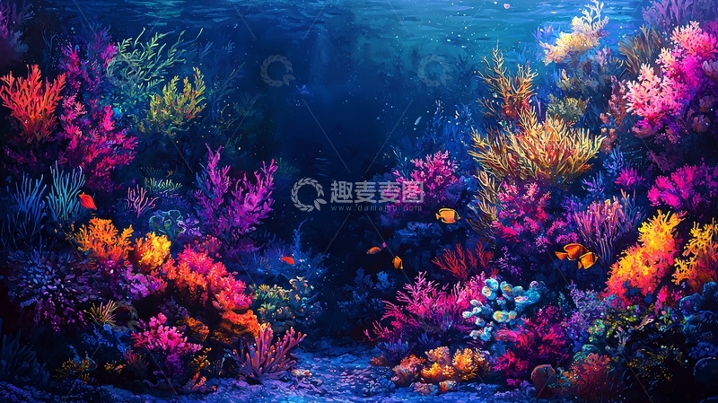 高清大图下载【趣麦麦图】绚丽多彩的珊瑚礁鱼群