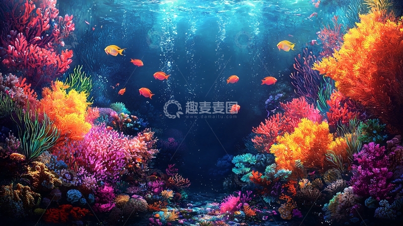 高清大图下载【趣麦麦图】海底珊瑚鱼群高清图片