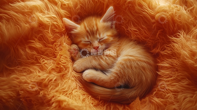 高清大图下载【趣麦麦图】橘色小猫毛茸茸的睡姿