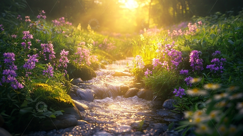 高清大图下载【趣麦麦图】阳光森林小溪