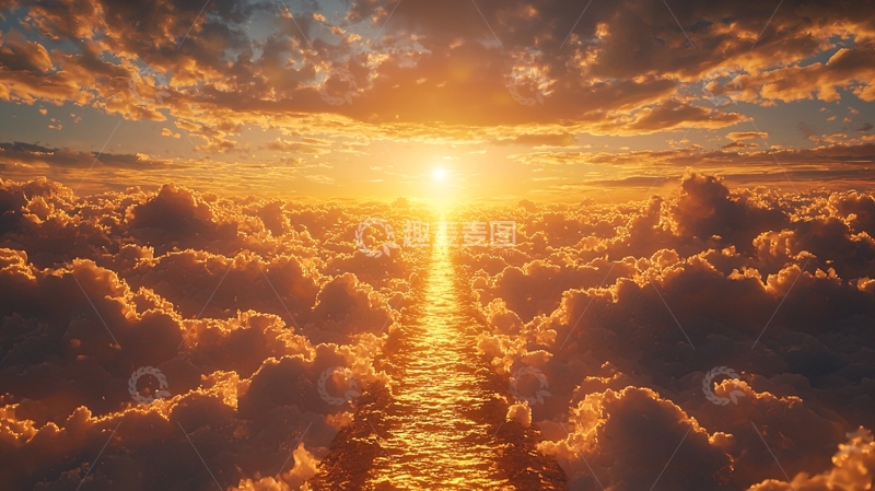 高清大图下载【趣麦麦图】金色阳光穿透云层之路