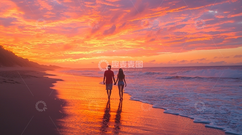 高清大图下载【趣麦麦图】-情侣海边日落