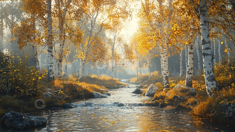 高清大图下载【趣麦麦图】秋季河流森林