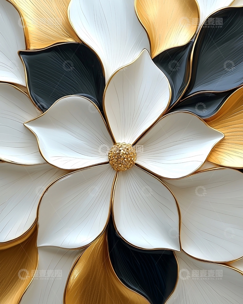 高清大图下载【趣麦麦图】金箔花朵立体装饰画