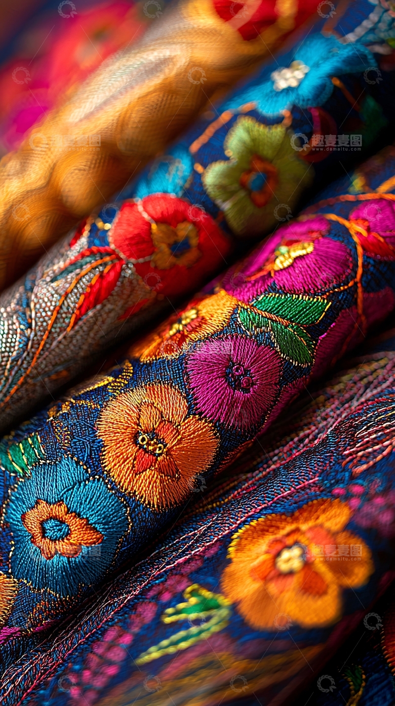 高清大图下载【趣麦麦图】彩色绣花面料