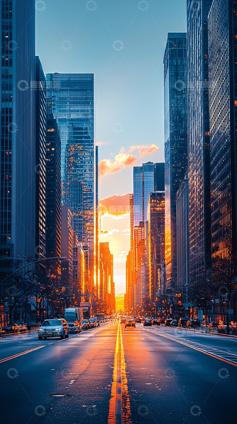 高清大图下载【趣麦麦图】城市街道日落