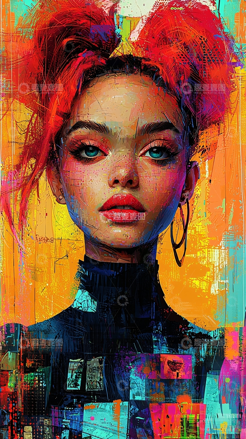 高清大图下载【趣麦麦图】红发女孩肖像画