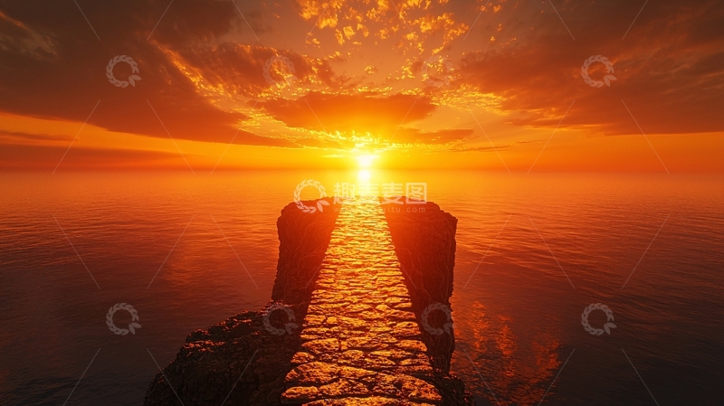 高清大图下载【趣麦麦图】火红的夕阳下的石子路