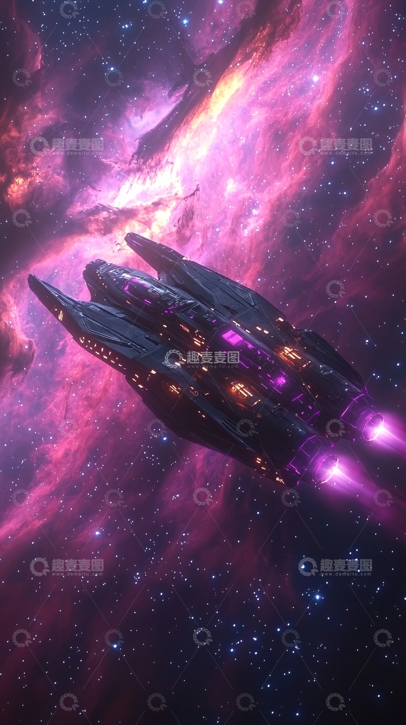 高清大图下载【趣麦麦图】宇宙飞船穿越星云