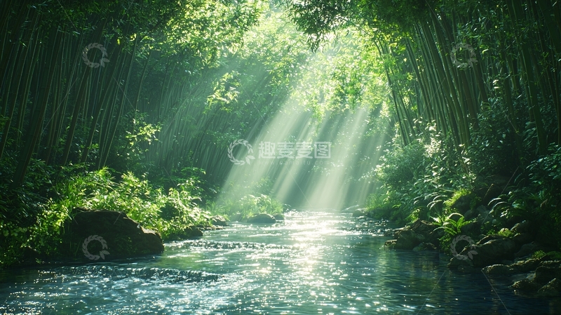 高清大图下载【趣麦麦图】阳光森林小溪