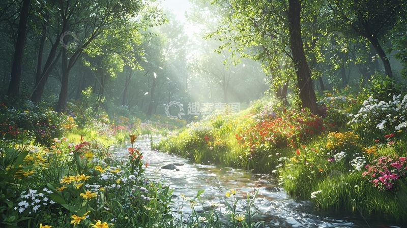 高清大图下载【趣麦麦图】阳光森林小溪