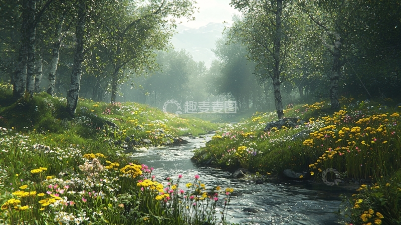 高清大图下载【趣麦麦图】清晨森林小溪