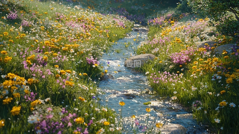 高清大图下载【趣麦麦图】溪流旁盛开的野花