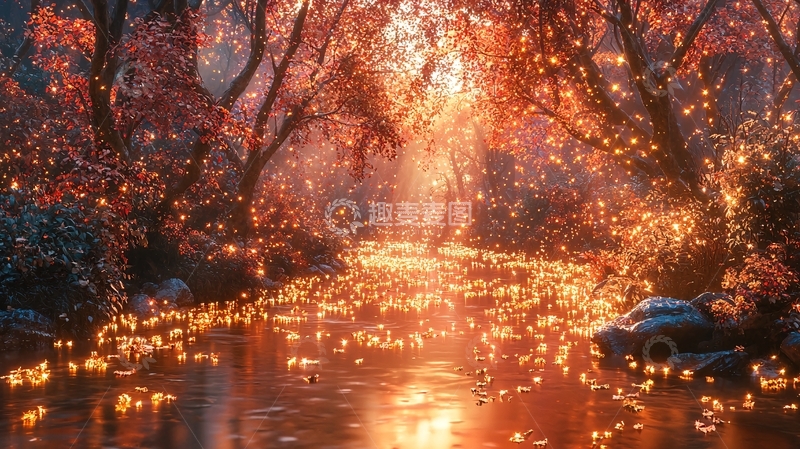 高清大图下载【趣麦麦图】温暖光线下的秋日森林