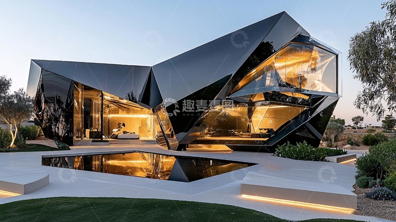 高清大图下载【趣麦麦图】黑色多面体现代别墅