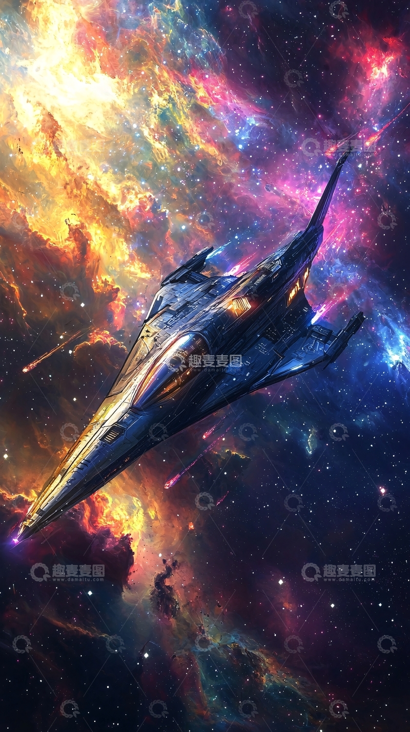 高清大图下载【趣麦麦图】宇宙飞船星云背景