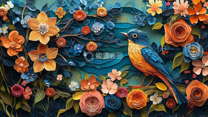 高清大图下载【趣麦麦图】纸艺花鸟